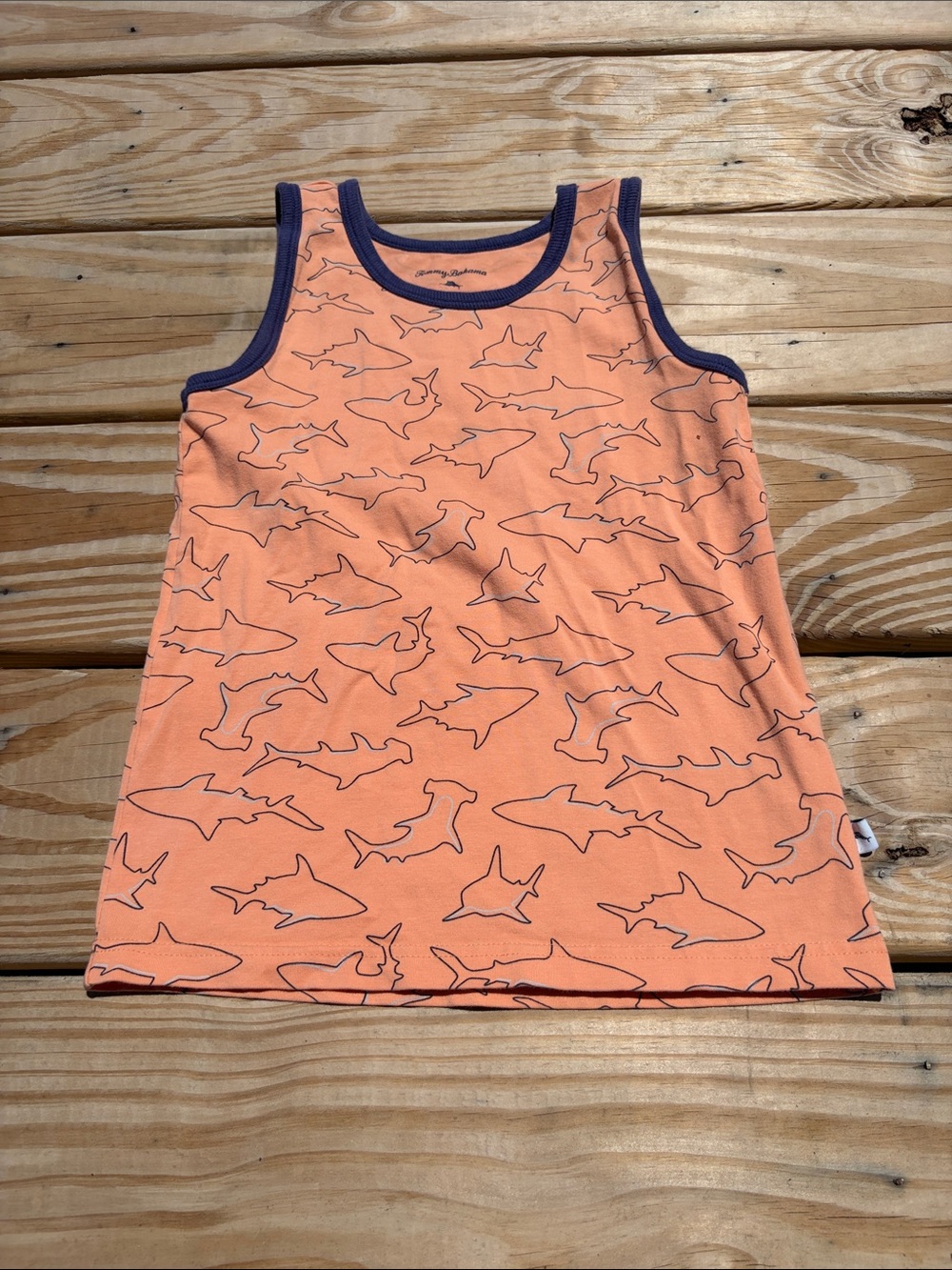Tommy Bahama Orange Tank with Navy Shark Outline